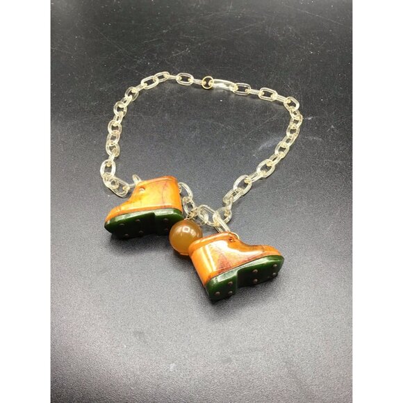 Vintage Bakelite Shoes Charms Necklace Celluloid Chain Link with Shoes and Ball - Picture 5 of 7